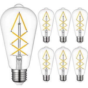 OMED Dimmable E26 LED Edison Bulb 60 watt, Clear Glass 2700k Soft White Vintage Light Bulbs, Cross LED Filament Retro Edison Bulbs for Ceiling Fan, Porch,Bathroom, Farmhouse Light Bulbs 6 Pack (Pack of 6)