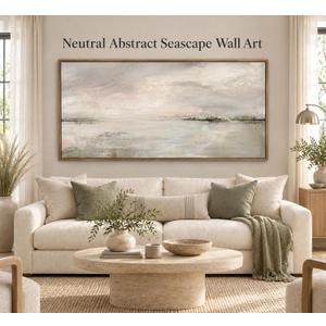 Framed Canvas Neutral Abstract Seascape Wall Art 24x48in