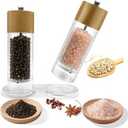 2 Pack 6'' Acrylic Salt and Pepper Grinder Set with Wood Base, Manual Pepper and Salt Mills with Adjustable Ceramic Core (Oak Wood)