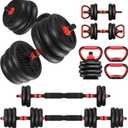 Adjustable Dumbbells, Free Weight Set with Connector, 4 in1 Dumbbells Set Used as Barbell/Kettlebells/Push up Stand, Fitness Workout Equipment for Home Gym for Youth,Women/Men - Black 20LBS (10LBS*2) + Kettlebell Handle (1.76LBS*2)
