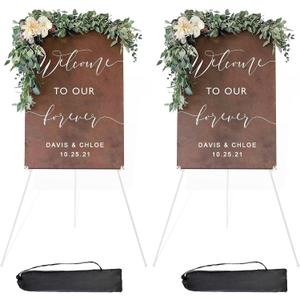DANMO Easel Stand for Wedding Sign Poster 63'' Instant Display Easel for Floor Adjustable Metal Art Easel White 2 Pack