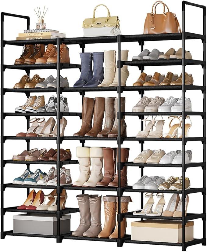 SUOERNUO Shoe Rack Storage Organizer Holds 50-55 Pairs Tall Shelf for Shoes Metal Freestanding Closet Black 9-Tier NonWoven Dustproof