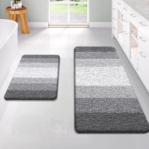 OLANLY Bathroom Rug Set 2 Piece, Soft Absorbent Microfiber Bath Rug Set, Non-Slip, Machine Wash Dry, Plush Shaggy Bath Mats for Bathroom (47"x20"+24"x16", Grey)