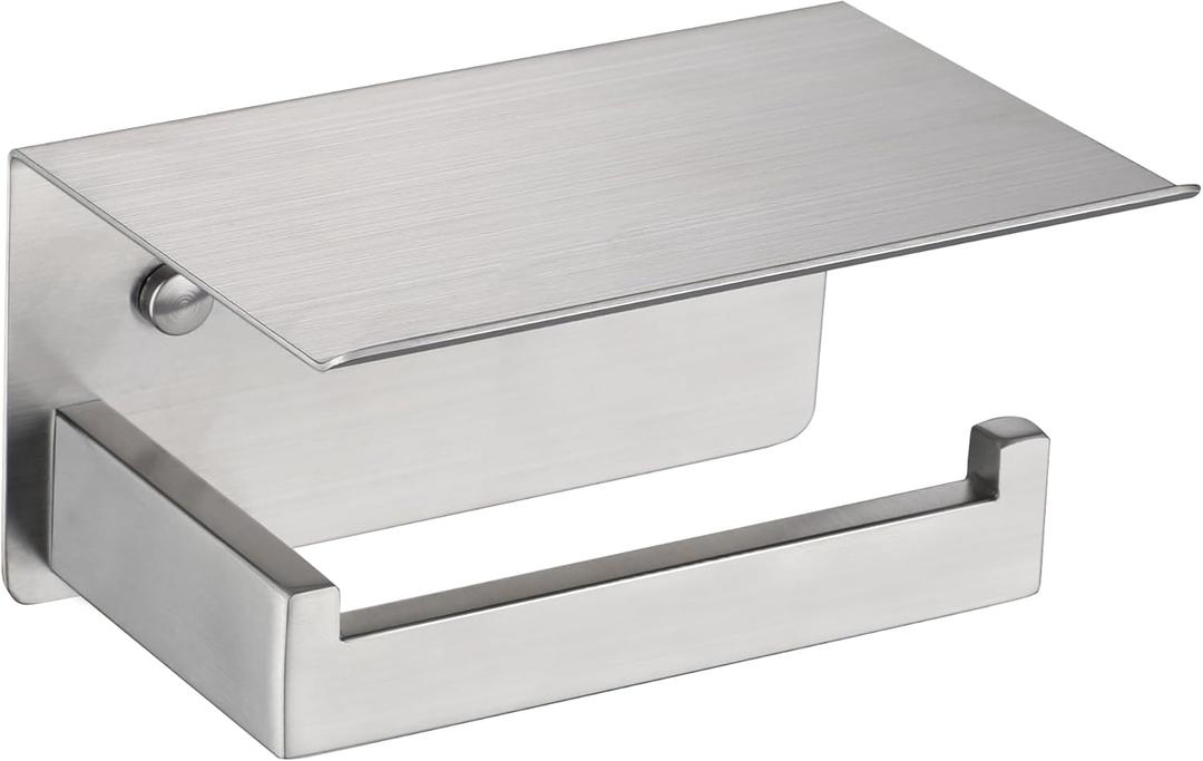 LANC Bathroom Toilet Paper Holder with Shelf, Brushed Nickel Toilet Paper Roll Holder with Wipes Shelf for Bathroom Wall Mount, Stainless Steel Self-Adhesive or Screw TP Holder, A8367BN