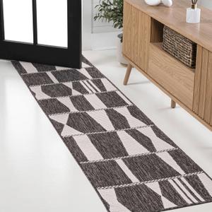 JONATHAN Y Abstract Two-Tone Indoor Outdoor Runner Rug 2X8 Black/Cream, Lucian Modern Geometric for Backyard, Patio, Porch, Easy-Cleaning, High Traffic, Pet-Friendly, Non-Shedding (TSN303A-28), 2' x 7'10"