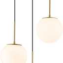 3-Light Cluster Pendant Lights, Mid Century Modern Globe Cluster Chandelier with Milk Glass, Brass Gold Pendant Lighting for Kitchen Island, Staircase, Dining Room, Living Room