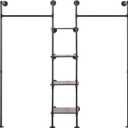 Wall Mounted Industrial Pipe Heavy Duty Clothes Rack, Clothing Rods for Hanging Clothes, Freestanding Clothing Rack with 2 Hang Rods & 4 Shelves, 72.8" W x 17.7" D x 71" H