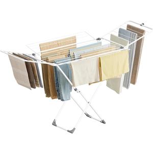 SONGMICS Clothes Drying Rack, Metal Laundry Drying Rack, Foldable, Space-Saving, Free-Standing Airer, with 4 Gullwings, Indoor Outdoor Use, Bed Linen Clothing, White ULLR541W01