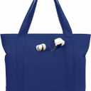 TOPDesign 30-Pack Canvas Tote Bags with an External Pocket, Reusable Grocery Shopping Bags, Top Zipper Closure, Daily Essentials (Blue)