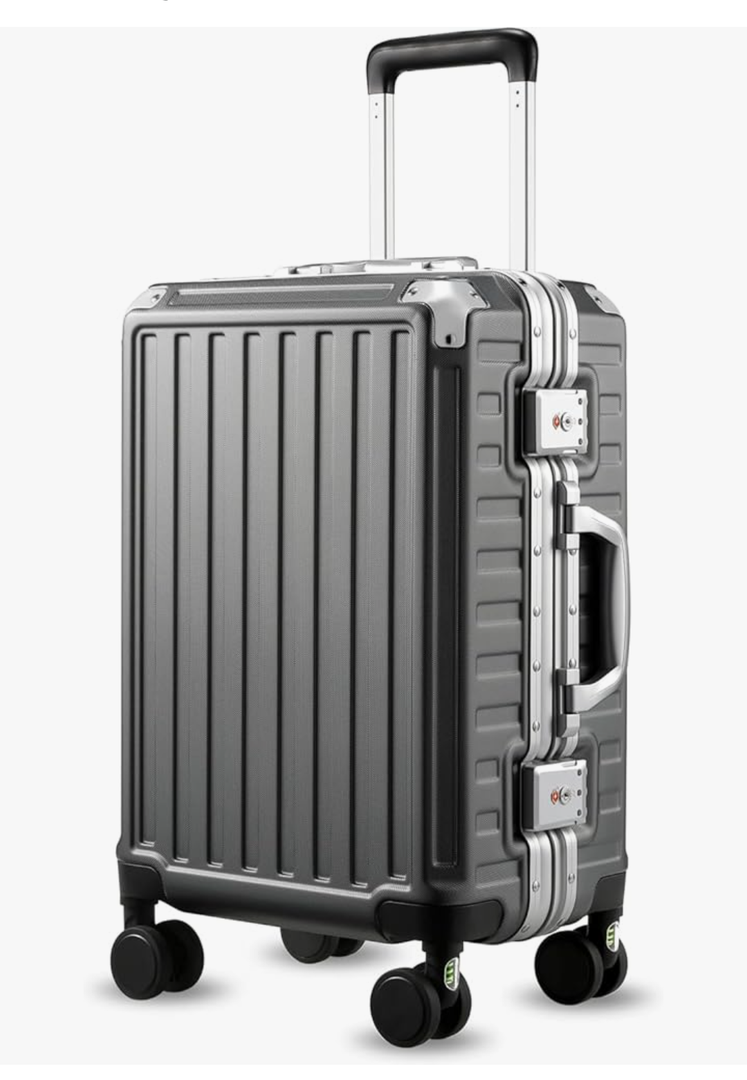 Carry On Luggage with Spinner Wheels, 8010S Aluminum Frame Zipperless Polycarbonate Hard Shell Suitcase (ZX-Core, Charcoal Metallic, 20 Inch