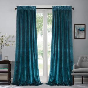 Roslynwood 120 inches Long Peacock Blue Curtains Velvet Drapes Light Blocking Patio Door Curtain Rod Pocket Set for Holiday Party Decor, W52 x L120, 2 Panels (52"W x 120"L (Pack of 2))