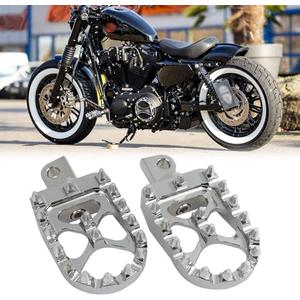 JMTBNO CNC Wide Fat FootPegs Silver 360°Roating Foot Pegs Pedals Footrest MX Chopper Bobber Motorcycle Accessories Compatible with Harley Davidson Dyna Fatboy Sportster Iron 883