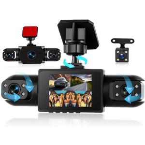 4 Channel 360 Dash Cam Front and Rear Inside Left Right, 2 Inch Dash Camera for Cars, Built-in Night Vision, Sensitive Motion Detection 24/7 Recording Parking Mode Monitor Reversing Help