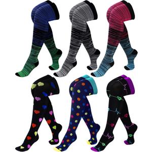 6 Pcs Large Size Thigh Compression Socks for Women Men 20-30 MMHG Circulation Wide Calf Knee Support Stocking