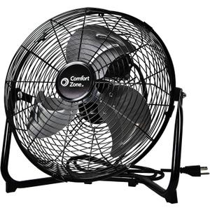 Comfort Zone Cradle Floor Fan, 12 inch, 3 Speed, High Velocity, 180 Degree Adjustable Tilt, All-Metal, Carry Handle, Rubber Feet, Airflow 15.42 ft/sec, Ideal for Home, Bedroom & Office, CZHV12B