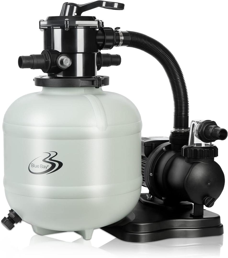 BlueBay Sand Filter Pump for Above Ground Pool,15" Pool Sand Filter 1/2HP, 2250GPH, up to 12000 Gallon, 7-Way Valve, Easy Installation, Gray, above ground pool pump set
