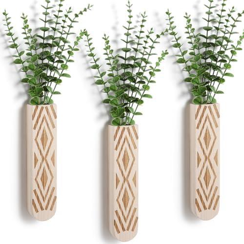 3 Pack Wood Wall Planter, Boho Wall Art for Entryway and Bathroom Decor, Modern Farmhouse Decor, Wall Decor Vase for Holding Fake Plants and Dried Flowers