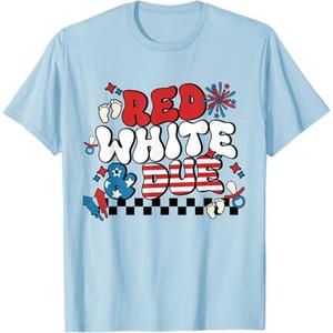 Red White And Due 4th of July Pregnancy Baby Reveal T-Shirt (Large)