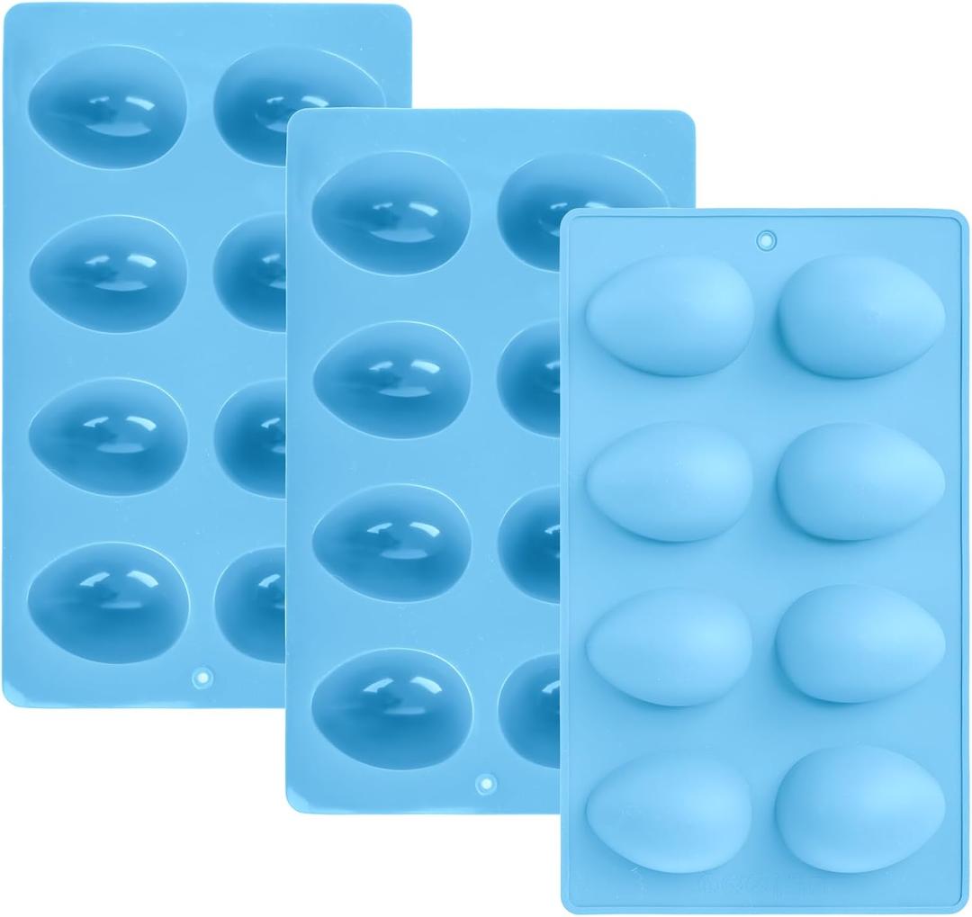 2 x 3Pcs 8-Cavity Easter Silicone Egg Molds, Egg Shaped Cake Pop Mold, Baking Supplies for Making Chocolate Jello Candy Dessert Muffin Mousse Pastry (Blue)