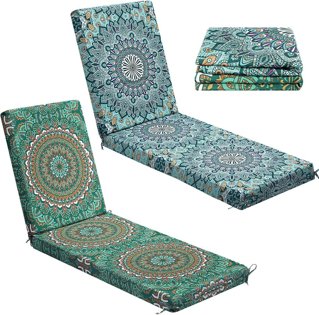 2 Pack Chaise Lounge Cushion Covers Outdoor (Not Includes Cushions) Waterproof Chair Cushion Replacement Covers 72 x 21 x 3 Inch for Patio Pool Lawn Slipcover with Ties(Bohemian)