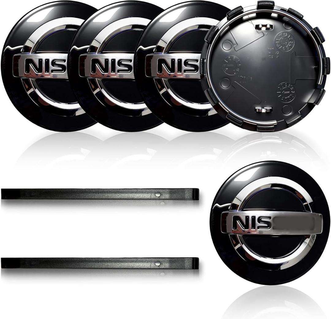 5-Pack 54mm/2.12" Wheel Center Caps Compatible with Altima Rogue Murano Maxiam Kicks Frontier Sentra- Black ABS Wheel Hub Center Caps with Pry Tools