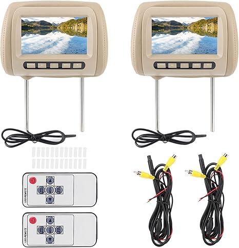 headrest DVD Player 2 Screens, 2pcs Universal 7 in HD Car Headrest Video Players LCD Video Player Control MP5 Display Brown