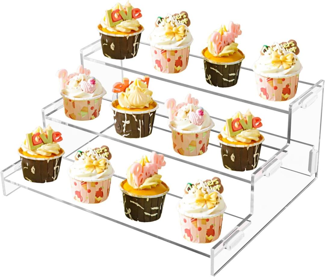 Acrylic Riser Display Stand 3 tier Perfume Organizer Stand up,Perfume Stand Organizer for Men with Rail Guard ,Cabinet Shelf Riser Clear Display Action Figures ,Perfumes Kitchen Spices