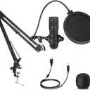 TOPUPHOE Condenser Microphone,Professional Cardioid Studio Streaming Podcast PC Computer USB Microphone Set with Adjustable Mic Suspension Scissor Arm for Broadcasting,Gaming, YouTube,Meeting