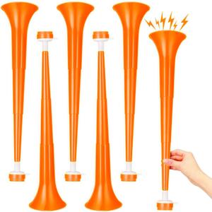6 Pcs Collapsible Stadium Horn for Adult, 21 Inch, Plastic Vuvuzela Trumpet Noisemakers for Sports Events, Carnivals, Parties, Orange