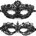 TFTSR Masquerade Masks for Women Couples & Men - Mardi Gras & Venetian Dress Mask in Black & Gold Adults Party Lace Costume