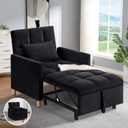 70'' Convertible Chair Bed, Extra Long Teddy Fabric Single Pull Out Sofa, 4 in 1 Adult Sleeping Recliner With Pillow, Adjustable Backrest, Black
