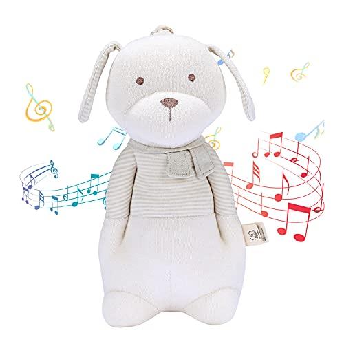COTTONEBEBE Organic Baby Toys, Stuffed Animal Toy with Lullaby Music for Infant Babies 0 3 6 12 to 36 Months Boy & Girl,Ideal Gift for Newborn (Mr.Dog, Cotton)