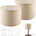 Small Drum Lamp Shades Set of 2, Beige Linen Lampshades, 10.24" Top/Bottom x 7.48" High, Spider Fitter 2.36" Center Opening with Adapter Rings, Harp & Finial Required, Shade Only (Beige)