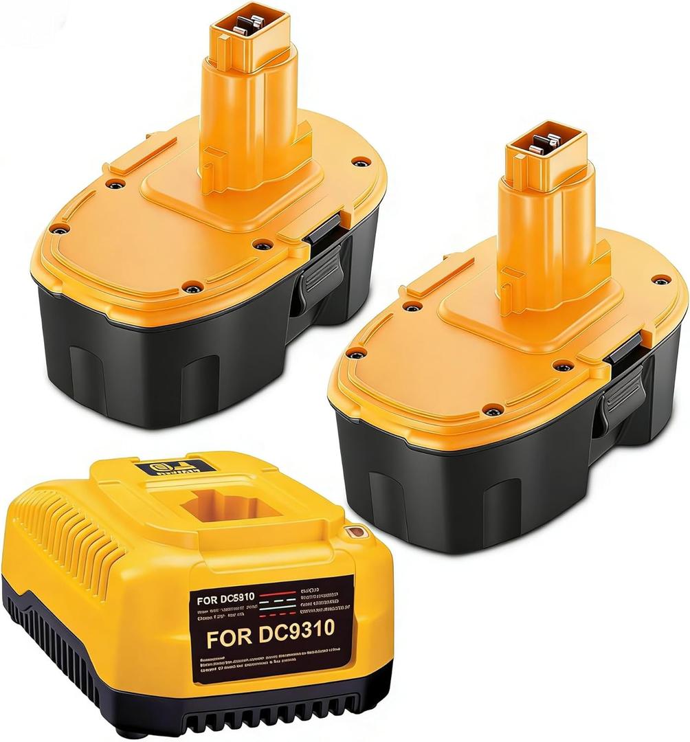 2Pack 5000mAh Replacement for Dewalt 18V Battery Ni-Mh Compatible with DC9098 DC9096 DC9099 DC970 DW9095 DW9096 DW9098 DW9099 DE9039 DE9096 with DC931 Ni-Cad Ni-Mh 18V Charger for Cordless Power Tools
