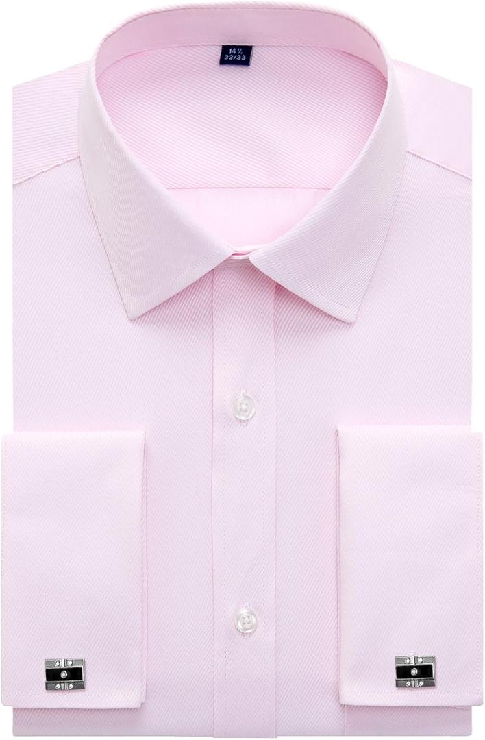 Alimens & Gentle French Cuff Regular Fit Dress Shirts (Cufflink Included) (Pink)