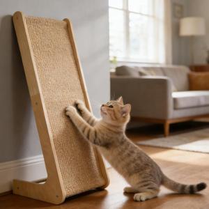 L-Shaped Cat Scratching Board with Sisal and Wooden Frame, Wall Mounted Scratcher Pad with Ball Toy for Indoor Cats, 28.2 Inch (28.2inch)