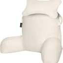 SLIGUY Reading Pillow for Sitting in Bed Couch Adult, Back Pillow with arm Support and Pockets, Adult Back Pillow Bed Chair for Bed Rest, Reading, Watching TV, Gaming for Boys and Girls Beige