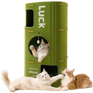 3-Tier Felt Cat House & Tunnel Bed for Indoor Cats Enclosed Felt Cat Cave Condo with Plush Ball & Cushion Cozy Hideaway Nest & Cat Furniture, Large Covered Casa para Gatos