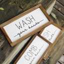 LIBWYS Bathroom Sign & Plaque (Set of 3) Wash Your Hands Brush Your Teeth Comb Your Hair Decorative Rustic Wood Farmhouse Bathroom Wall Decor (White)