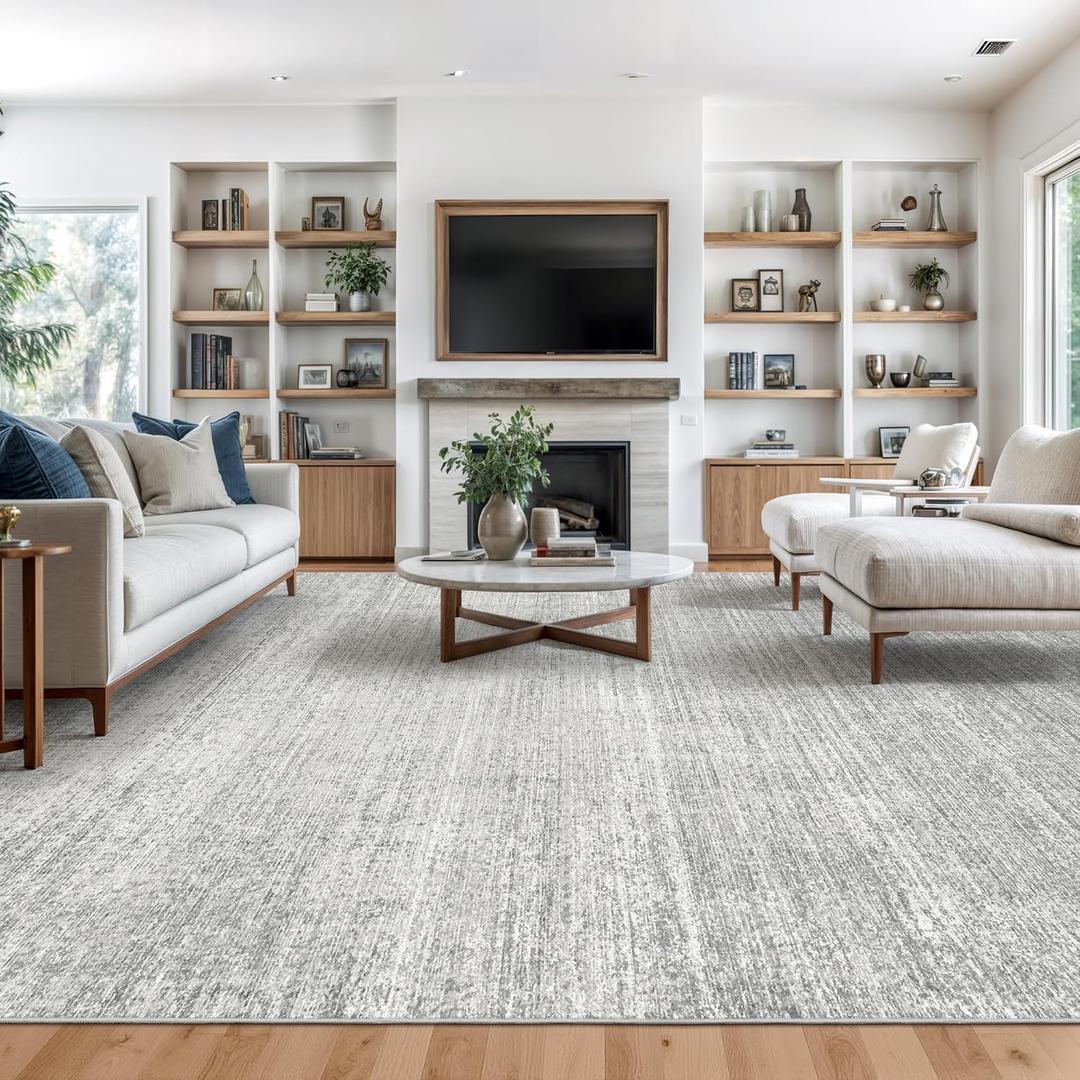 Valenrug Washable Rugs - Stain Resistant Area Rugs 9x12 Living Room, Non Slip Backing Printed Rugs for Bedroom, Folable Machine Washable Area Rug (Grey, 9'x12')