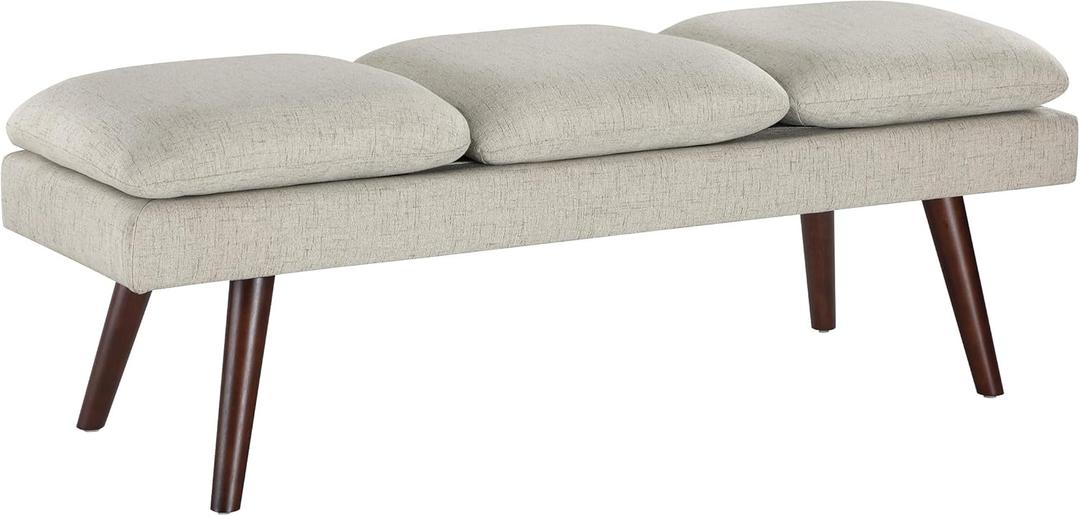 OSP Home Furnishings Amanda Mid-Century Modern Upholstered Bench with Solid Wood Tapered Legs, 54-inches, Linen Fabric
