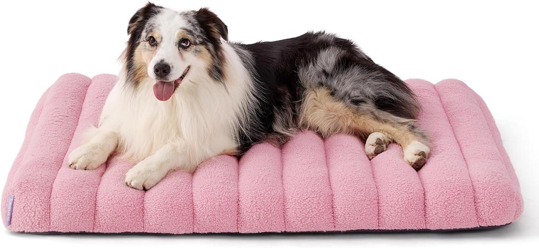 Lesure Cute Orthopedic Dog Bed for Large Dogs, Waterproof Chic Flat Pet Mat with Removable Washable Cover, Fuzzy Thick Pet Beds for Indoor Use (36" x 27", Tickled Pink) (36.0"L x 27.0"W x 4.0"Th, Amaranth Tickled Pink)