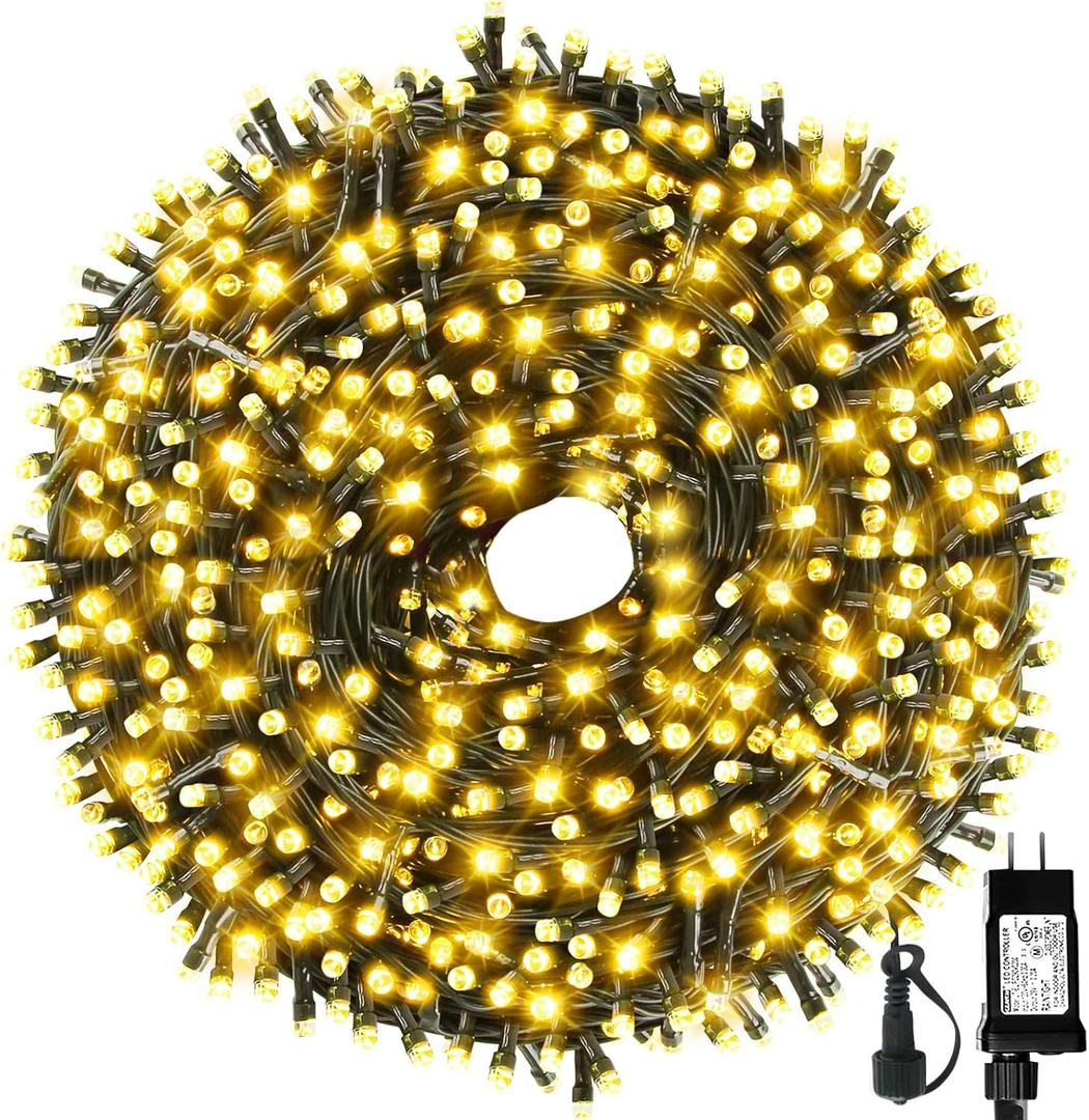 MZD8391 328FT 1000LEDs Christmas Lights Outdoor Indoor 8 Modes for Christmas Tree Party Decoration, 100% UL Listed (Warm White)