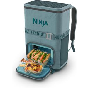 Ninja Backpack Cooler | FrostVault Go 24 Can Soft Cooler | Leakproof Zipper with Built in Can Opener, 2 Ice Packs & Dry Storage Drawer | for Hiking, Camping & More | Halocline Green | FF124TL