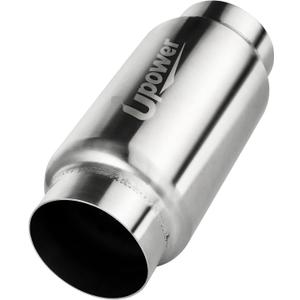 UPOWER 3" Inlet&Outlet Exhaust Resonator,9" Overall Length Center Straight Through Stainless Steel Muffler,Polished
