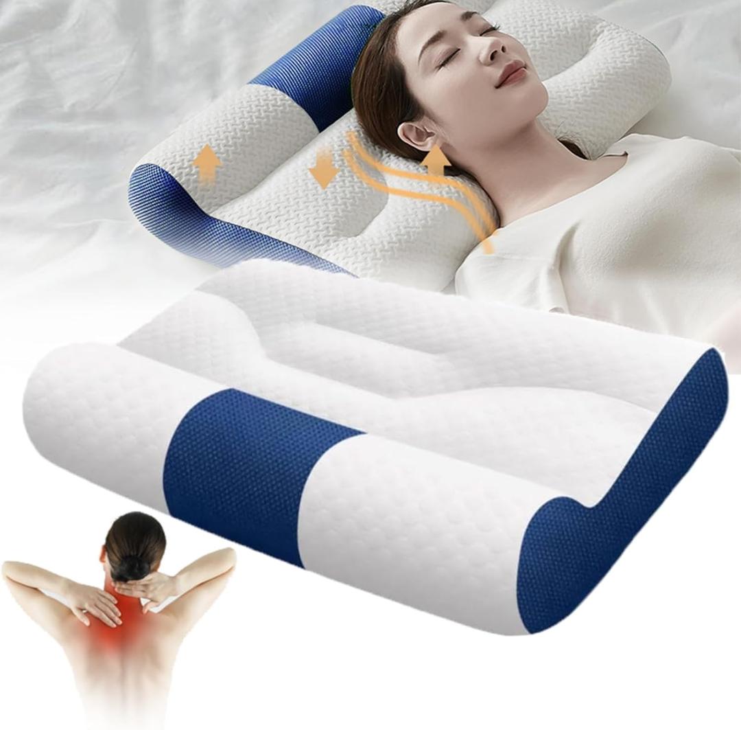 Cervical Neck Pillow, 2025 Upgraded Cervical Neck Pillow, Sleep Enhancing Cervicals Support Comfort Goose Down Pillow, 60 * 40cm Ergonomic Sleep Enhancing Cervicals Support Pillow (Blue)