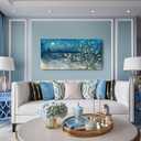 Large Wall Art for Living Room Modern Blue Framed Tree Canvas Print Floral Plum Blossom at Starry Night Landscape Wall Picture Flower Artwork Teal Lake Painting Home Bedroom Décor 48"x24"