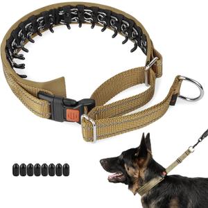 Mayerzon Martingale No Pull Collar for Medium Large Dogs German Shepherd Doberman Pitbull, Patented Anti Pull Correction Dog Collar for Walking Training, Reflective, Adjustable, Hidden(M, Khaki)