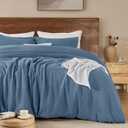 PHF Cotton Muslin Comforter Set Queen Size, Ultra Soft, Breathable & Lightweight All-Season, Filling: 100% Polyester, 3 Pieces with 1 Comforter 90"x90" and 2 Pillow Shams 20"x26", Captain's Blue