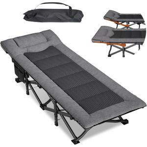 Mopaicot Camping Cot for Adults, Adjustable Headrest Folding Bed, Comfortable Cushion, Portable Sleeping Bed for Camp, Supports 450 lbs with Carry Bag
